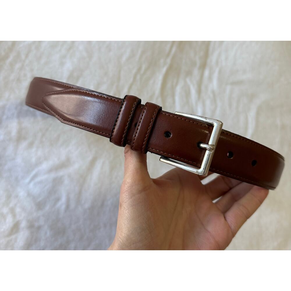 ALLEN EDMONDS | SZ 34 | Brown Leather Classic Belt | Silver Buckle | 27090